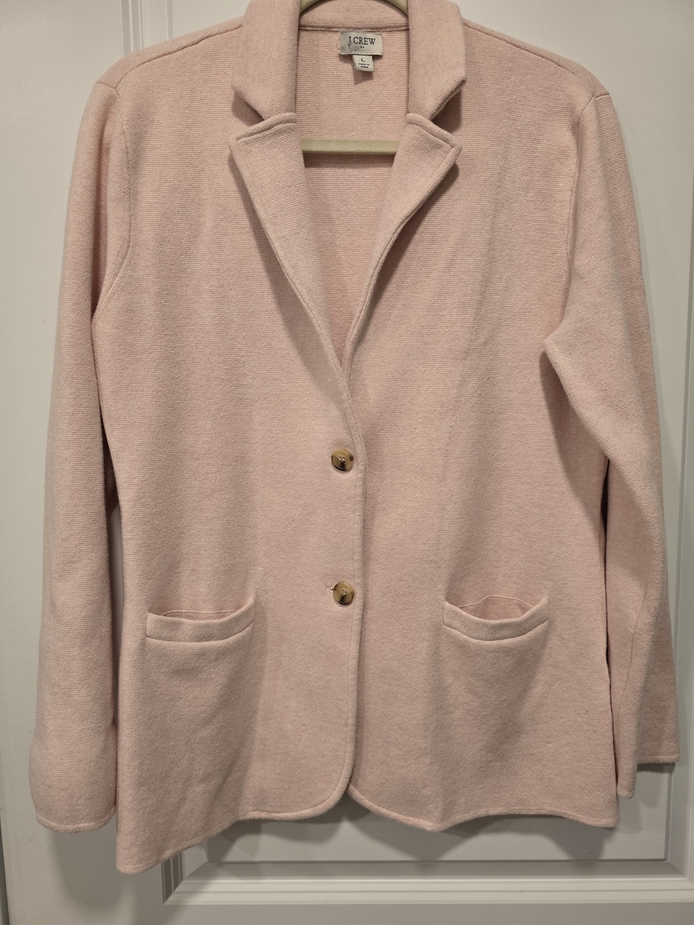 J.Crew Structured Knit Sweater-Blazer Jacket Cardigan - Soft Pink, Size L